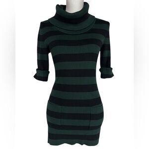 PREMISE STUDIO / Green & Black Turtleneck Sweater Dress / Medium